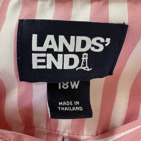 Lands' End Women's Pink & White Striped No Iron 3/4Sleeve Button Up Shirt Sz 18W - Picture 6 of 13